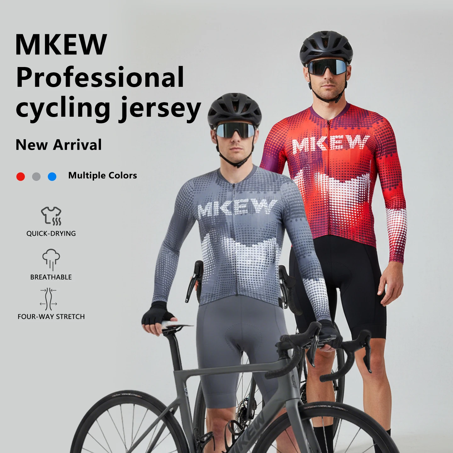 

Мужская летняя велосипедная майка MKEW с длинным рукавом: дышащая, влагоотводящая, быстросохнущая, для шоссейных и внедорожных велосипедных прогулок