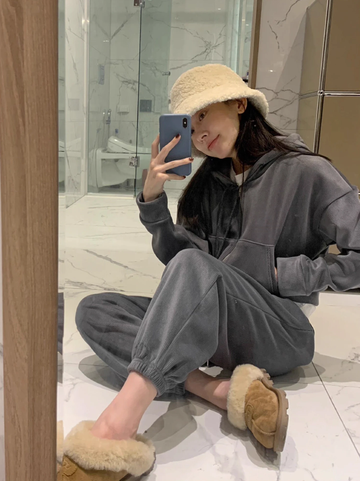 

Casual ort Hoodie Jaet And High Waist Pants Women's Two Piece Set Winter Thiened Long Sve Commute Sle Faion Set