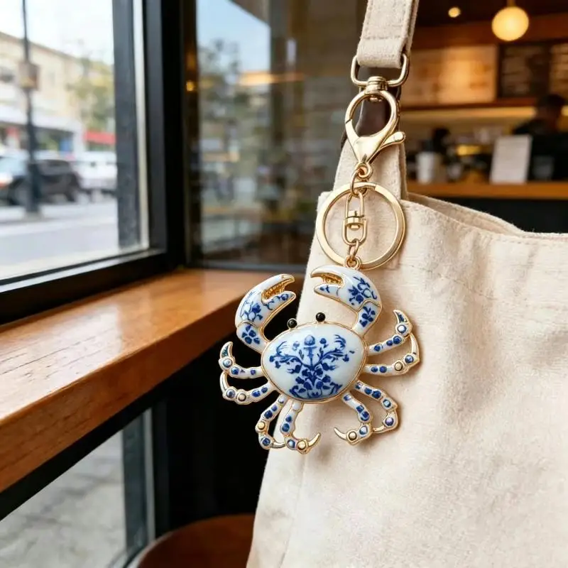 1 Stück Krabben-Emaille-Schlüsselanhänger, Ozean-Tier-Legierung, Hummer-Verschluss, Schlüsselring, niedlicher Taschenanhänger, Accessoire für Damen, Geschenk für den Urlaub. – Detail 2