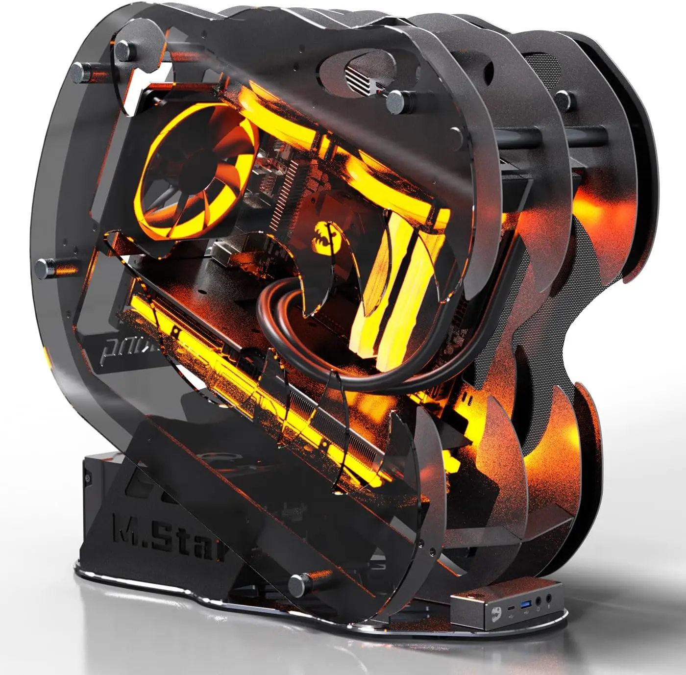 Open-Frame Mid-Tower Micro-ATX/Mini-ITX Gaming PC Case, Tempered Glass Side Panel, Pre-Installed ARGB PWM Fan, with USB3.0