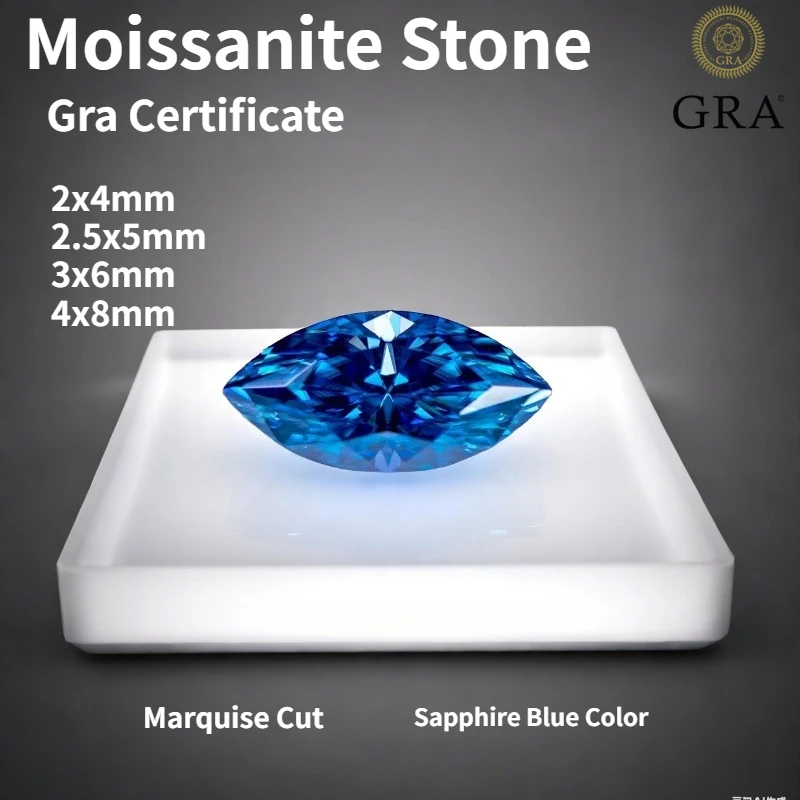 

Sapphire Blue Color Moissanite Stone Marquise Cut Gemstone Lab Grown Diamond For Diy Charms Jewelry Making With GRA Certificate