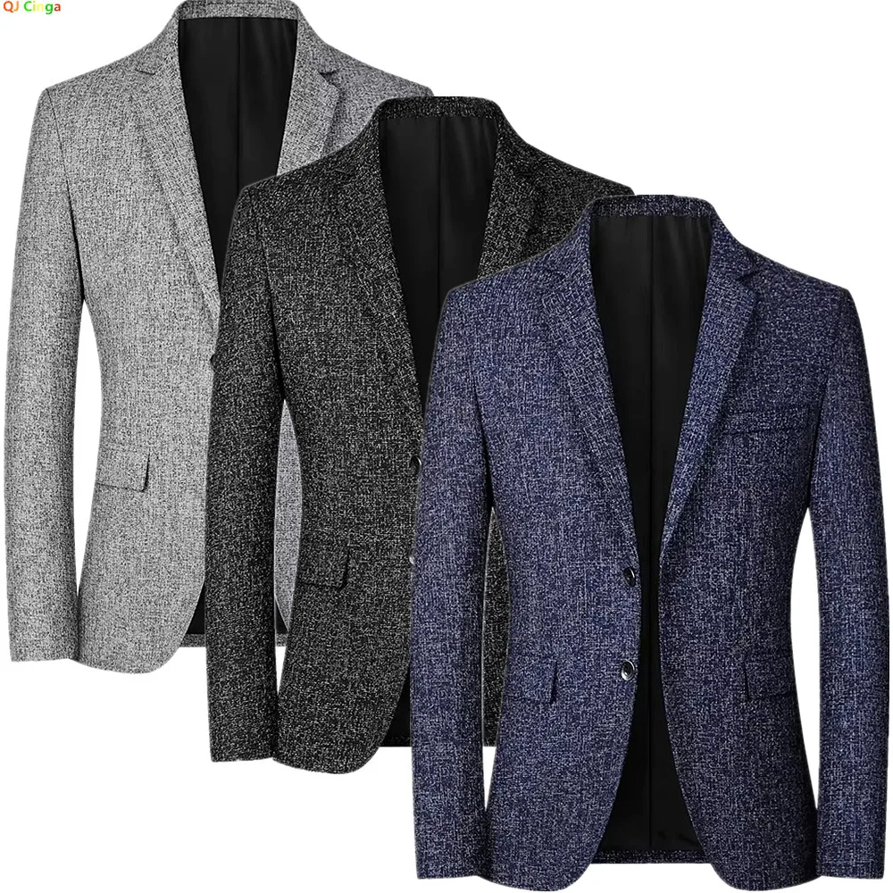 

Мужской черный пиджак с v-образным вырезом, серые повседневные пиджаки с двумя пуговицами, деловая повседневная верхняя одежда, азиатские размеры M-4XL.