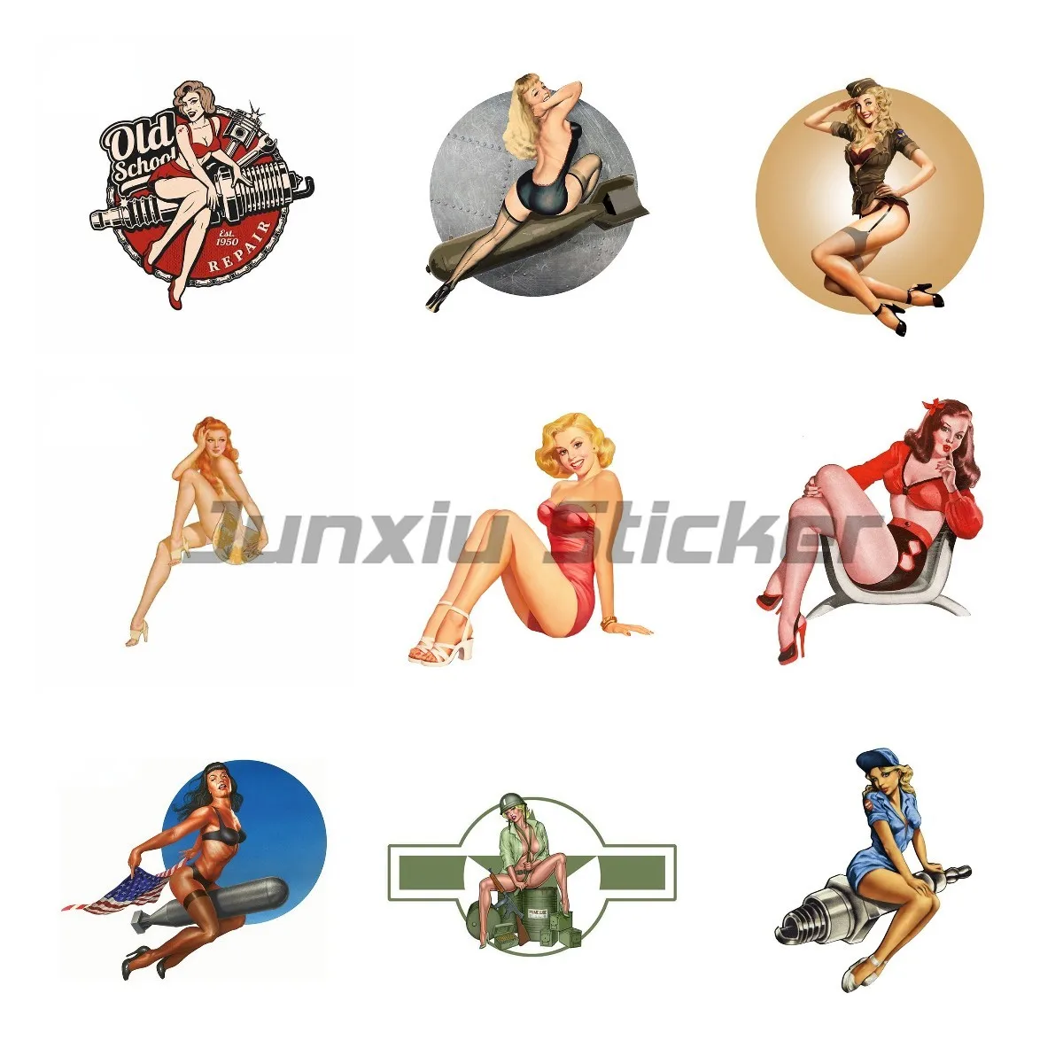 

Cartoon JDM Car Sticker Army Punk Style Pin Up Girl Hot Rod Motorcycle Decoration