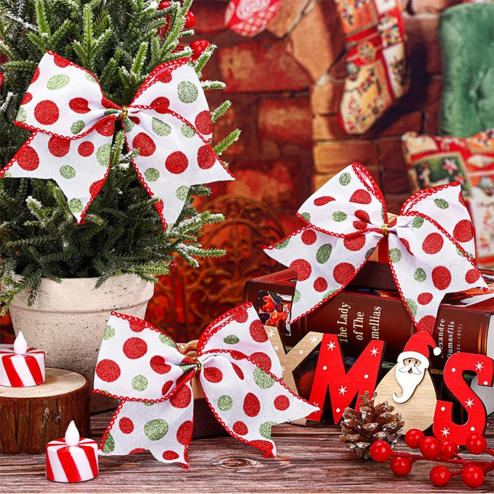 5pcs/set Vintage Christmas Tree Bows Candy Color Versatile Usage Wave Point Thread Bow Multi-scene Elegance