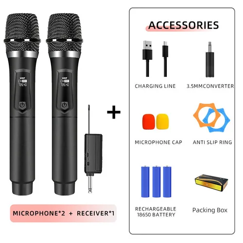 Micrófono inalámbrico superior UHF frecuencia fija 2 canales micrófono de mano para fiesta Karaoke profesional iglesia espectáculo reunión