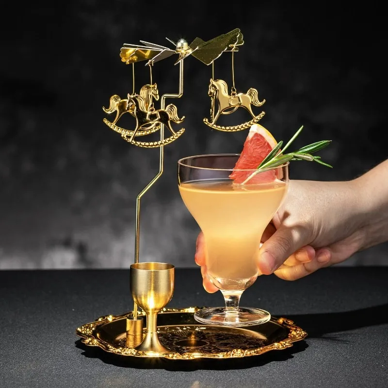 Creative Carousel Spinning Cocktail Set for Bar, Mixology Molecular Drink Cup, Martini Goblet ,Decorative Cocktail Glass Kit