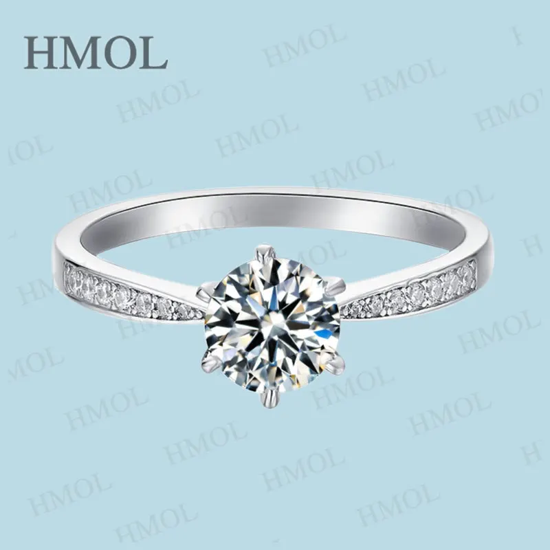 Luxury Moissanite Round Cut Wedding Ring VVS1 Straight-arm Flexible Shape Design 925 Silver Engagement Bridal Jewelry for Women