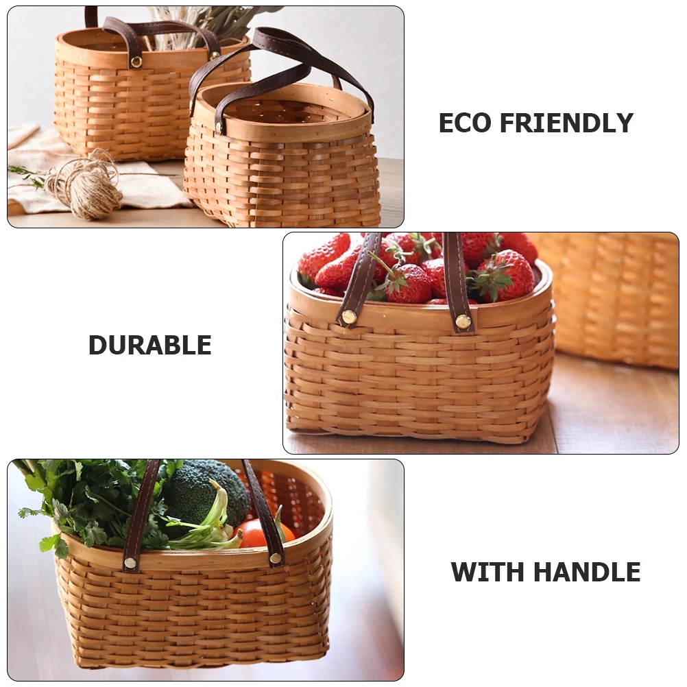 

Premium Hand Woven Basket Khaki With Handle Fruit Vegetable Flower Egg Storage Organizer Container For Home Garden Decorative