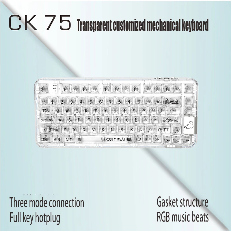 CoolKiller CK75 Hot-Swap Bluetooth 2.4G Wireless RGB Polar Bear Full TransparentGasket Gaming Mechanical Keyboard RGB