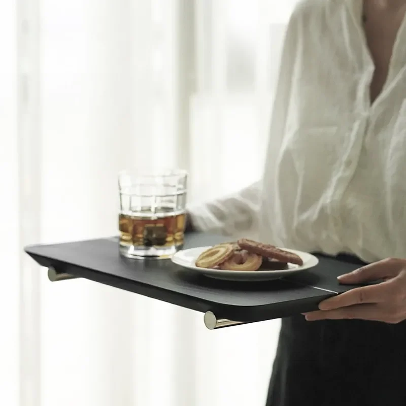 Modern simple light luxury black wooden tray living room home high-end jewelry tray decorative ornament snack tray