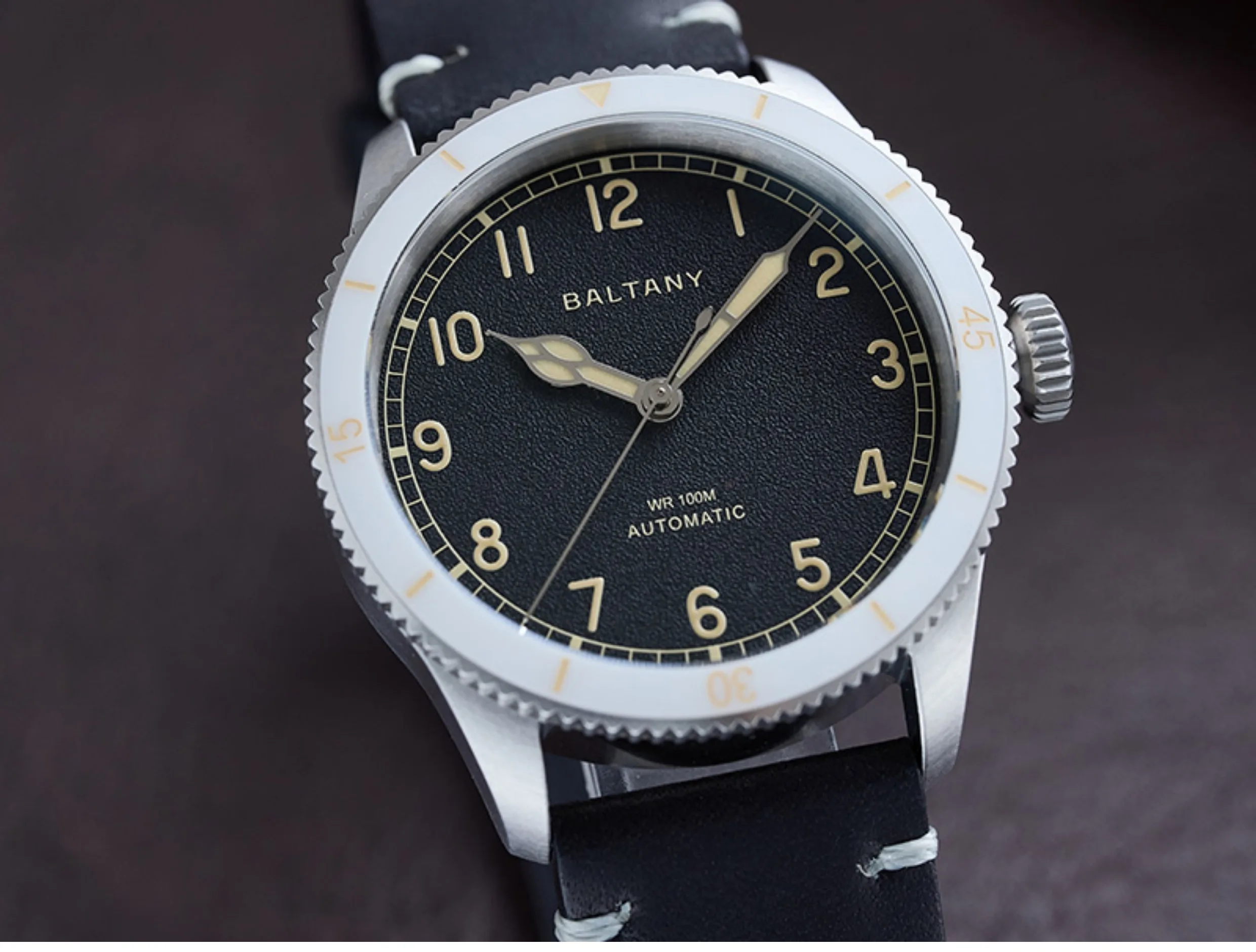 Baltany Men Automatic Watch 38mm Retro Mechanical Wristwatch Sapphire Mirror 10Bar Waterproof NH38 Military Ceramic Bezel image 4