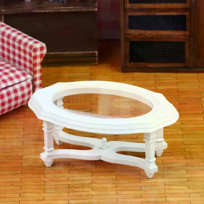 

Модель винтажного кофейного столика для кукольного домика 1/12, мебель для гостиной, украшение для кукольного дома, коричневый, белый