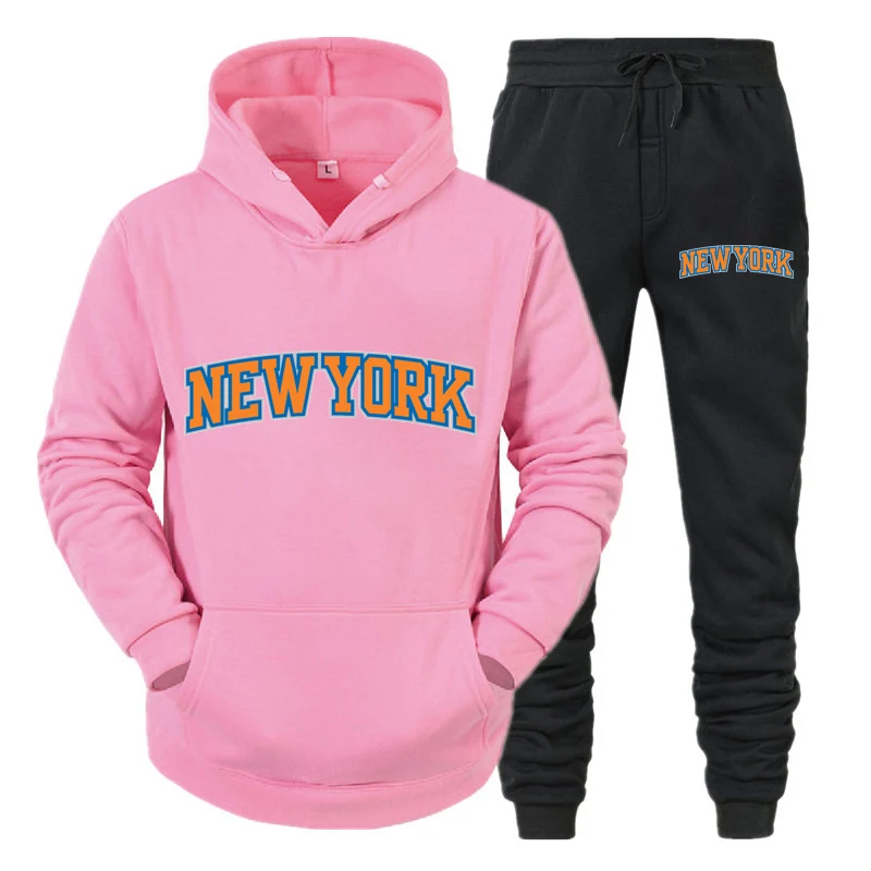 NEW YORK Printed Hooded Suit Couple Hoodies+Pants Tracksuits Casual Pullovers Sweatershirts Sweatpants Jogger Outfits