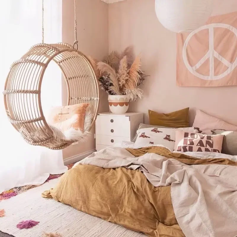 Retro Swing Hanging Basket Bed and Breakfast Bedroom Children's Room Rattan Woven Hammock Rocking Chair