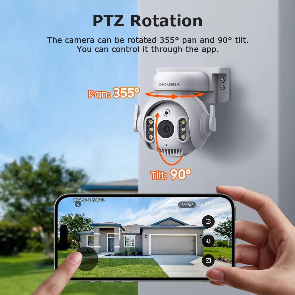 INQMEGA 5MP WIFI PTZ Security Camera TUYA Smart Surveillance Two-Way Audio Outdoor IP Camera H.265 Night Vision Alexa Google CAM