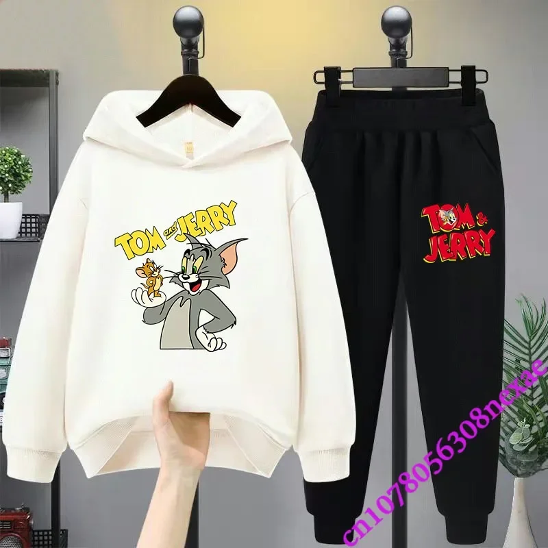 2024 nuovo Set per bambini Disney Tom e Jerry primavera e autunno Cartoon Anime ragazzi e ragazze stampano Top e pantaloni sportivi 2 pezzi