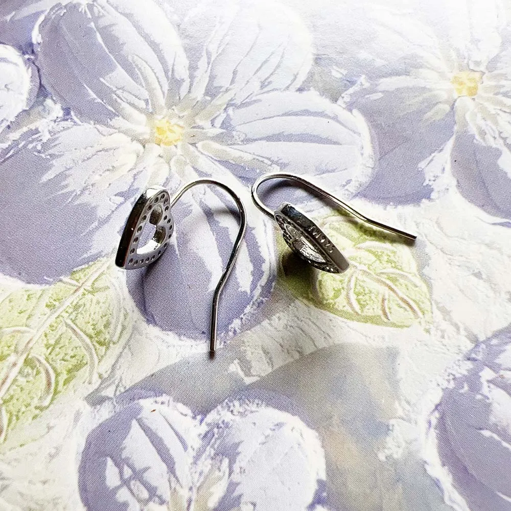 Earrings White Stone Heart Europe Fine Jewelry For Women Summer Romantic Gift In Sterling Silver 925