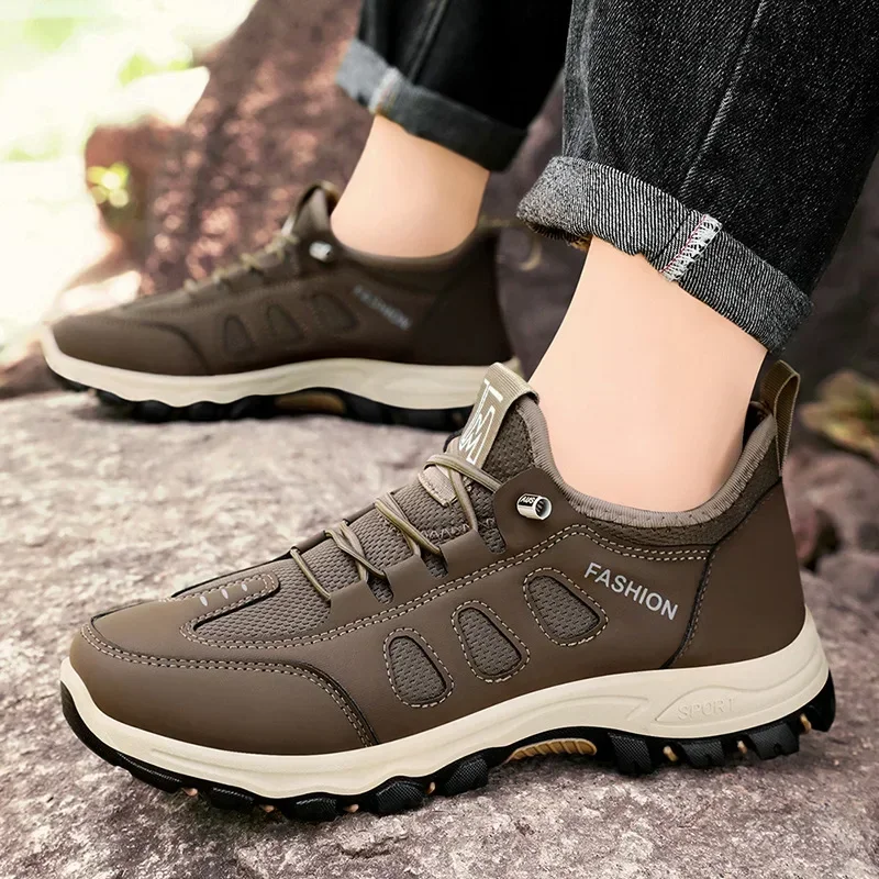 Men Soft Hiking Shoes Summer Breathable Mesh Sneakers Light Black Hike Footwear Walking Shoes Outdoor Shoes Climbing Shoe Male