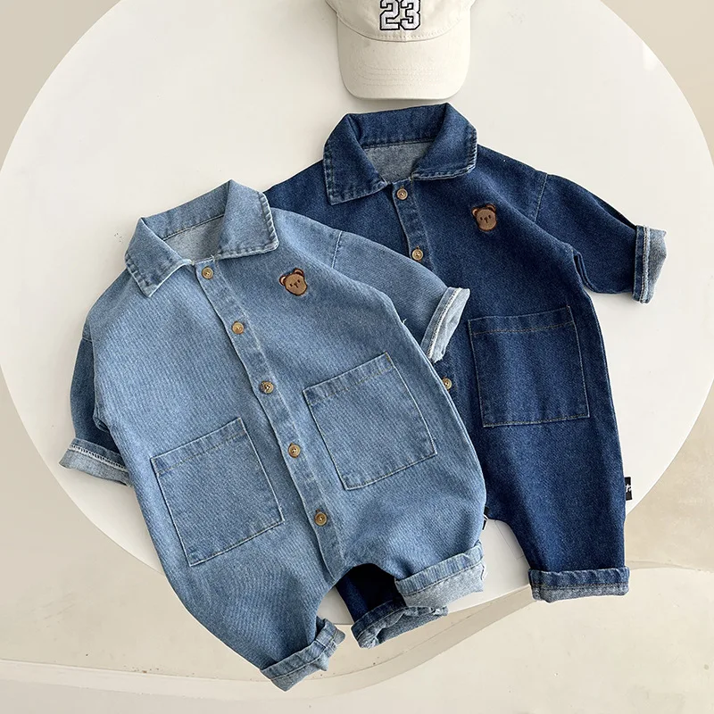 MILANCEL Baby Clothes Embroidery Boys Jumpsuits Soft Denim Rompers Girls PlaySuit