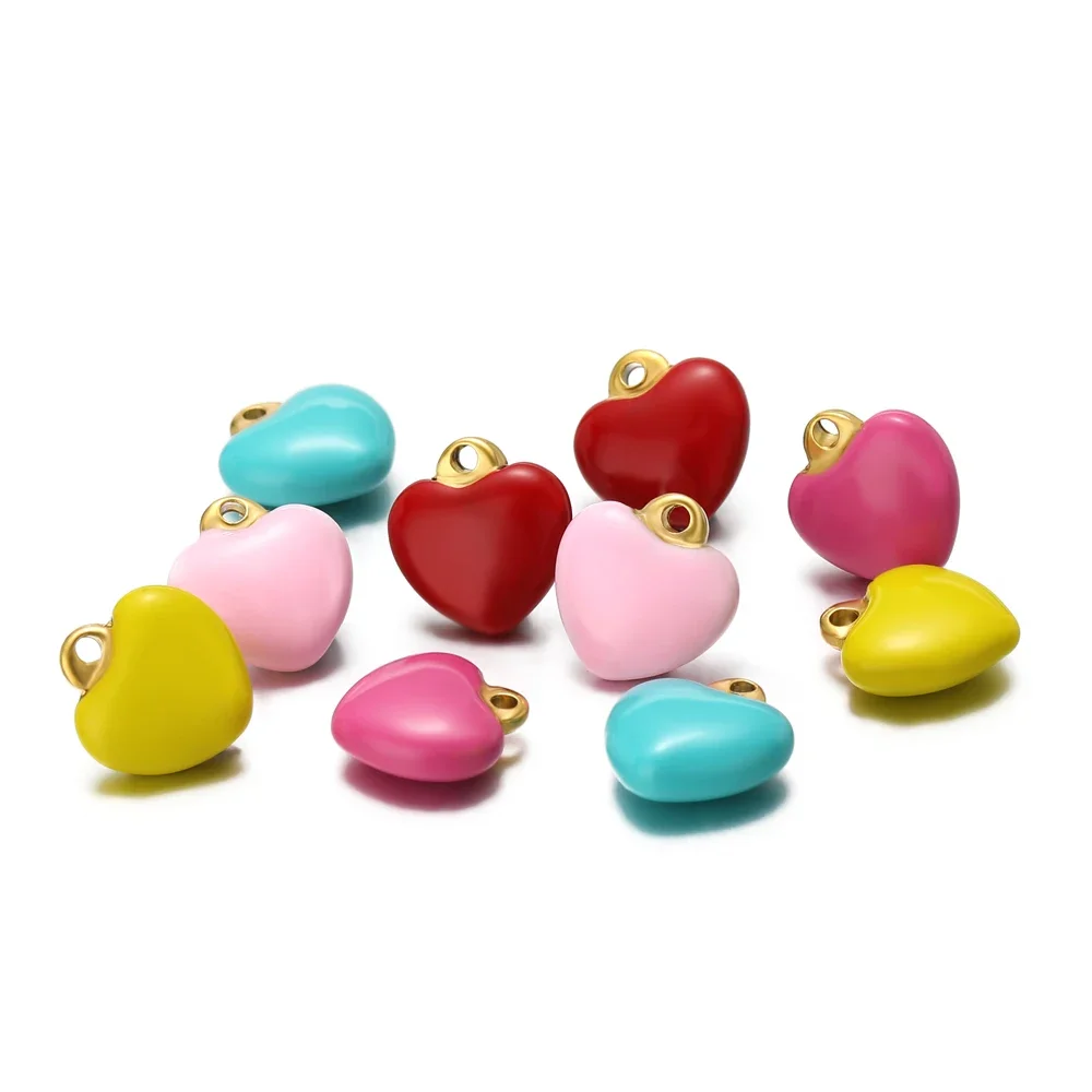 5pcs Stainless Steel Enamel Heart Charms Pendants for DIY Kids Candy Color Jewelry Necklaces Findings Bracelet Making Supplies