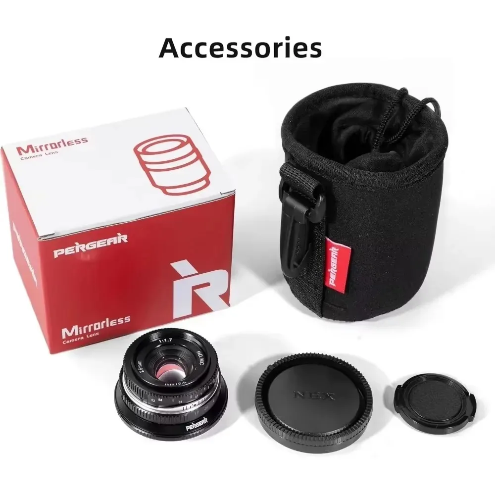 Pergear 25mm F1.7 Manual Camera Lens APS-C for Fuji X Canon RF Nikon Z M4/3 Sony E Mount Large Aperture mirrorless cameras
