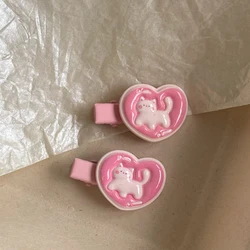 1pc Girls Cute Love Heart Cat Hair Clip Kids Lovely Pink Duckbill Clips Cute Sweet Cartoon Kitten Headband Clip Hair Accessories