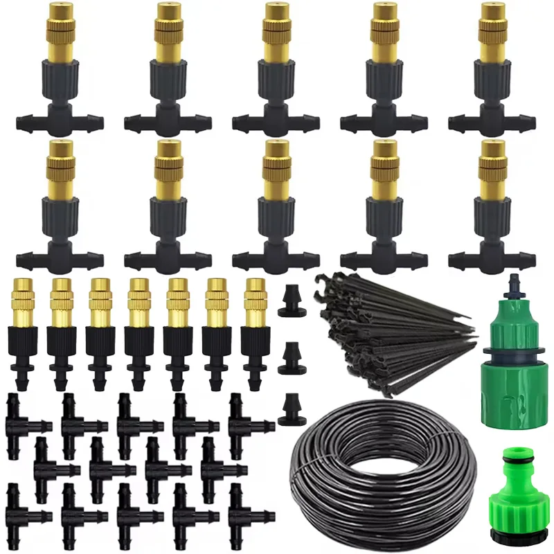 5M-20M Outdoor Misting Cooling System Garden Irrigation Watering 1/4'' Brass Atomizer Nozzles 4/7mm Hose for Patio Greenhouse