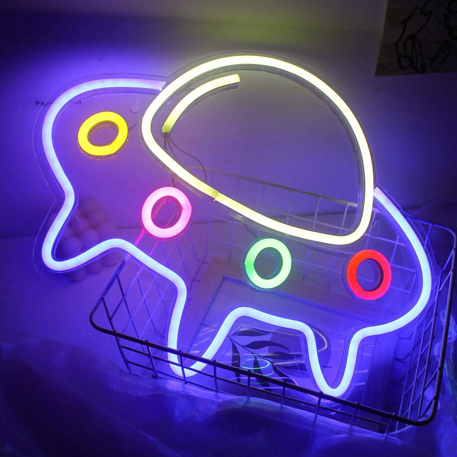 

UFO Neon Sign Room Decoration Spacecraft Neon Led Sign Night Light Children Birthday Christmas Gift USB Power 15.9x12.6 Inch