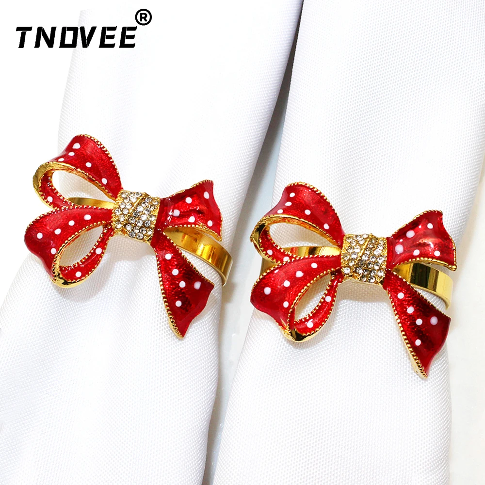 

20Pcs Bows Napkin Rings Red Bowknot Napkin Holder Metal Serviette Ring for Christmas Wedding Birthday Baby Shower Party Table De