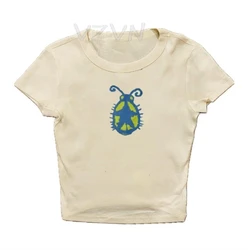 Aesthetic beetle Graphic Crop Top Streetwear Grunge Baby Tee 90s Vintage kawaii print Short Sleeve T-Shirt y2k style Clothes