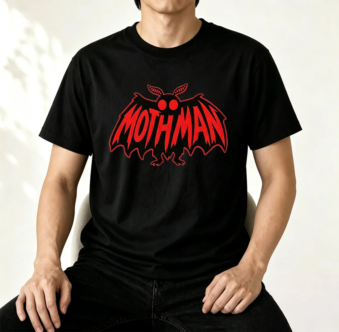 Mothman Graphic T-Shirt Retro Cryptid Creature Horror Tee Unisex Vintage Cryptozoology Apparel Gift for Urban Legend Fans