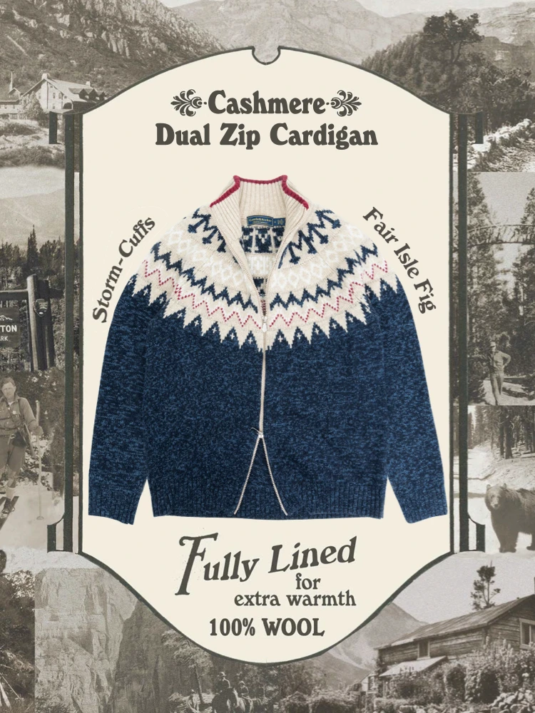 Pure Wool King Camere Fair Isle Sweater Nordic Retro Ethnic Double Zipper Open Cardigan Busin Sle Long Sve Knitwear