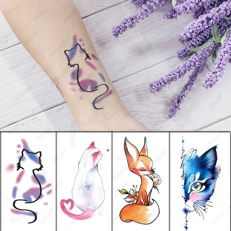 Temporary Tattoo Sticker cat pattern Element Small animal flower waterproof Fake Body Art tatoo for kid girl boy man woman