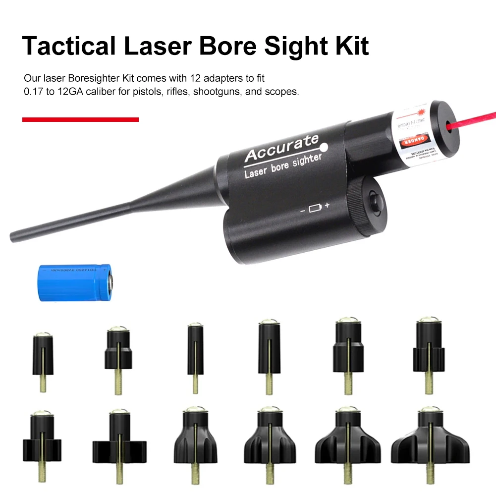 

Tactical Laser Bore Sight Kit for. 177 to 12GA Caliber, Red Dot Boresighter, Hunting Riflescope, Pistol Barrel, 12 Bore Adapter