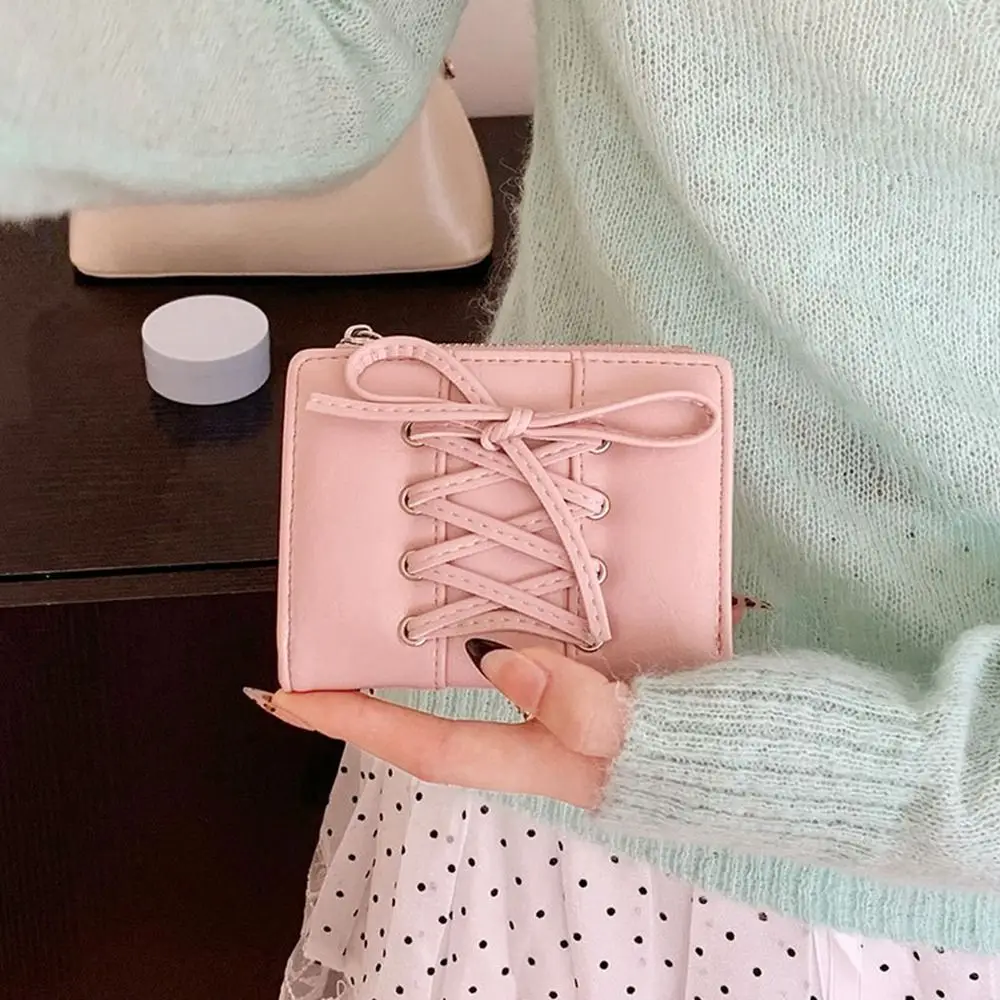 Portable Korean Style Bow Wallet Purse Short Clutch Coin Pouch Ultra Thin Multi Slot Card Bag Card Storage Bag