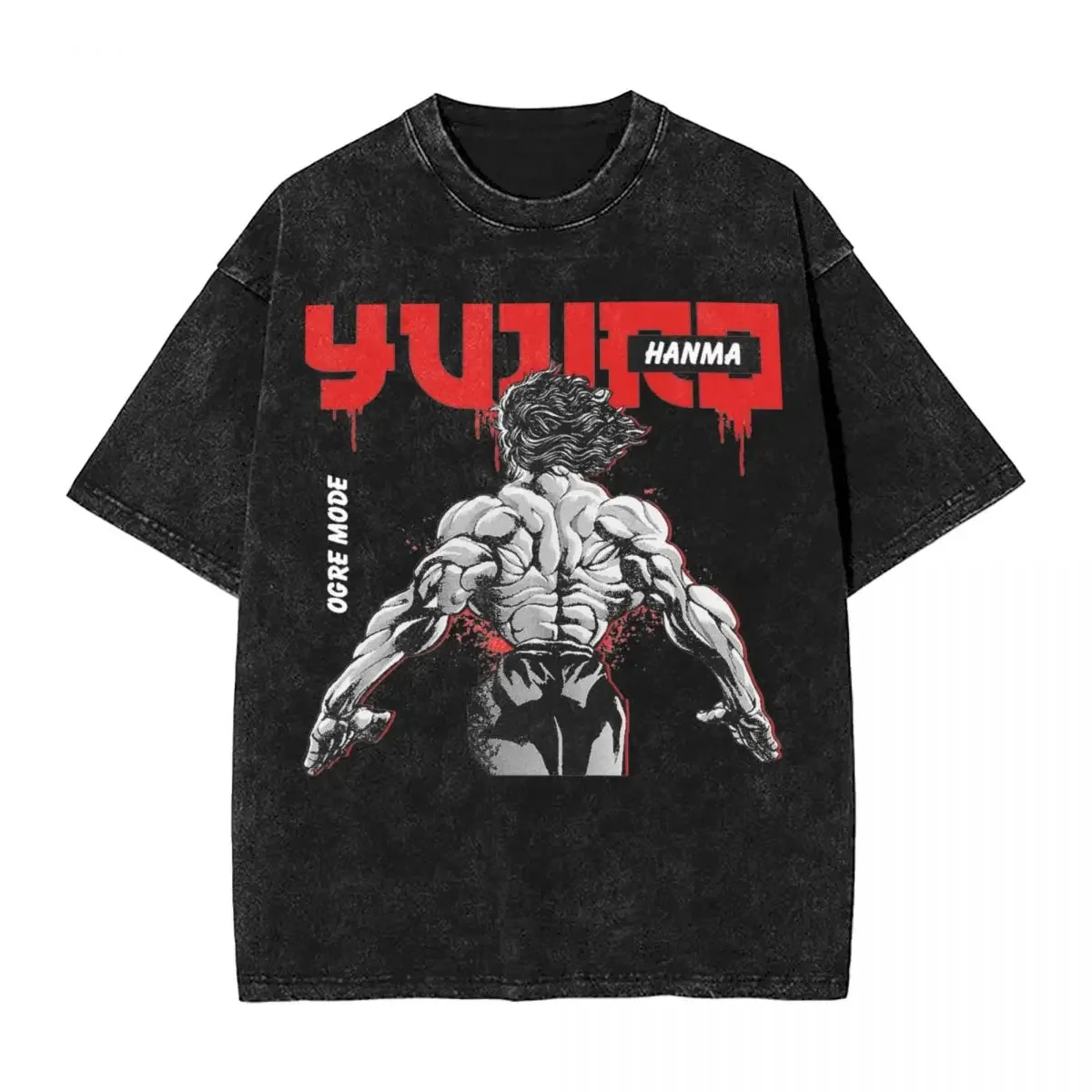 Washed T Shirt Yujiro The Demon Back Baki Hanma Hip Hop Vintage T-Shirts High Street Anime Printed Tops Tee Shirt Men Women