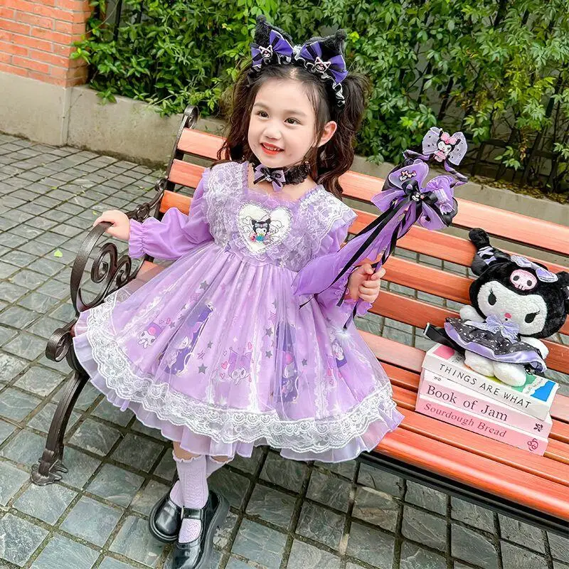 

Sanrios My Melody Dress Lolita New Style Long Sleeve Autumn Fashion Purple Girl Dress Princess Puff Baby Dress Holiday Gift Hot