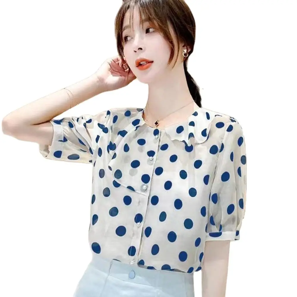 4XL Women Spring Summer Blouses Shirts Lady Fashion Casual Half Sleeve O-Neck Flower Printing Blusas Tops G2754