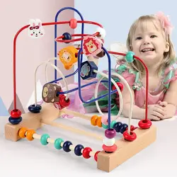 Montessori Wooden Toys Kids Circles Bead Wire Maze Roller Coaster Toddler Early Educational Puzzles Toy for Children 1 2 3 Years