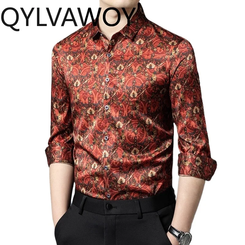 

QYLVAWOY 92.5% Real Mulberry Silk Men's Shirts Long Sleeves Man Shirt New Shirts for Man Clothes Camisas Masculina Casual Tops