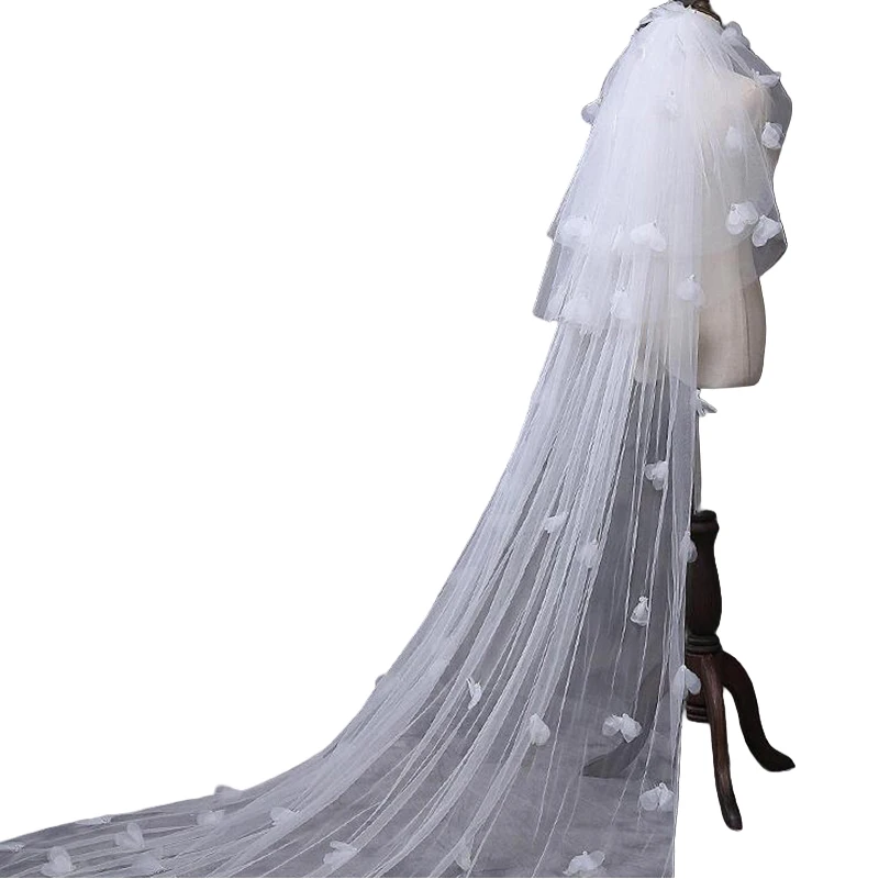 

Необычная свадебная фата 3 м из тюля с цветами ручной работы и жемчугом, фата, свадебные аксессуары 2026