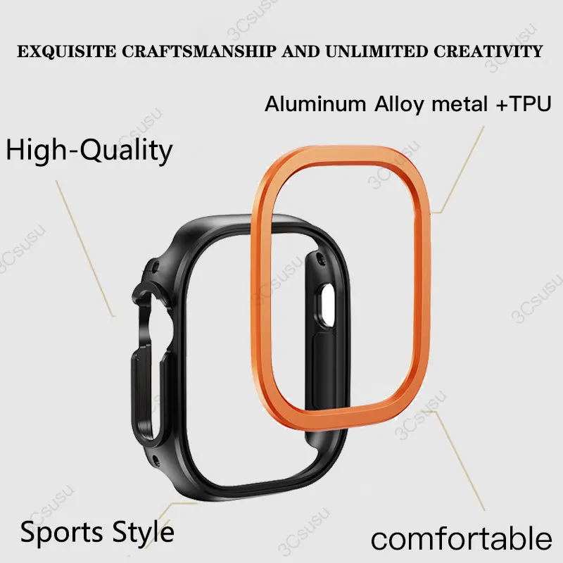 Aluminum Alloy metal +TPU Case For Apple Watch Ultra 49mm 45mm 41mm Bumper Frame Housing Protector iWatch Series SE 9 8 Ultra 7