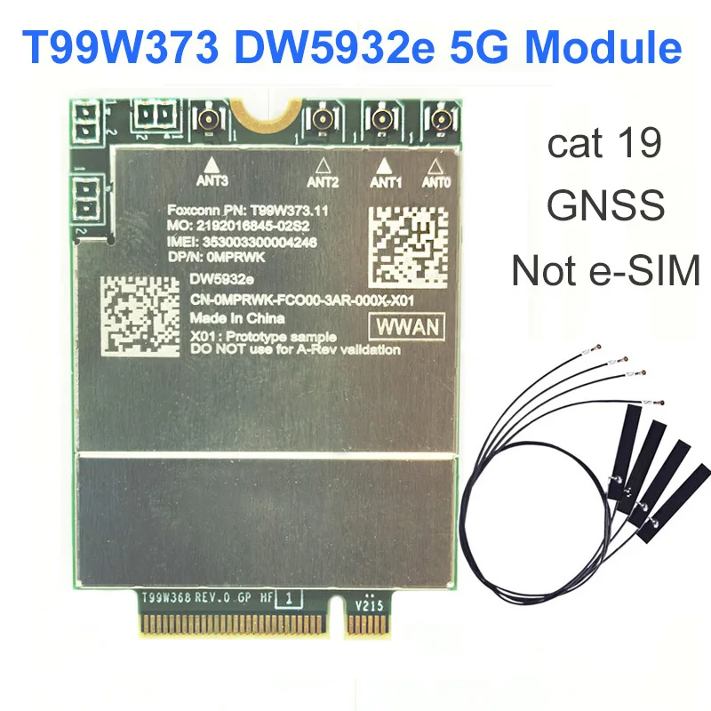 

T99W373 Модуль 5G GNSS DW5932e LTE Cat19 NGFF M2 Беспроводная карта WWAN для ноутбука Dell Latitude 7350 7450 7650 9450