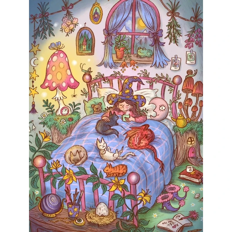 DIY Little Witch Bedroom Fantasy Diamond Painting, Charming Magical Wizard Room For Living Room Wall Decoration Exquisite Gift