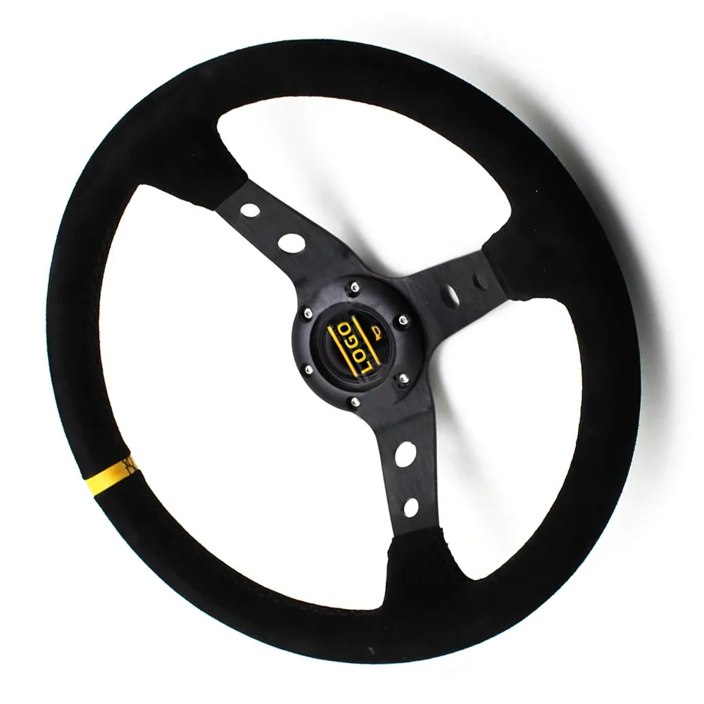 ホット! スエードとレザーのユニバーサルカーステアリングホイール,レーシングスポーツ用,350mm