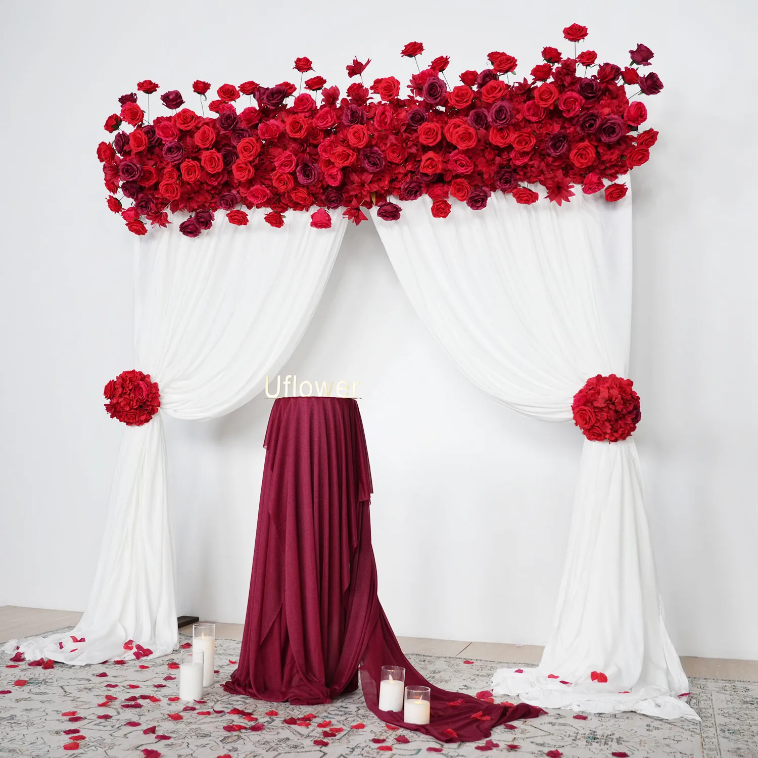 

Artificial Flower Luxury Red Rose Row Runner Table Centerpiece Wedding Decoration Mix Flowers Backdrop Arches Decor