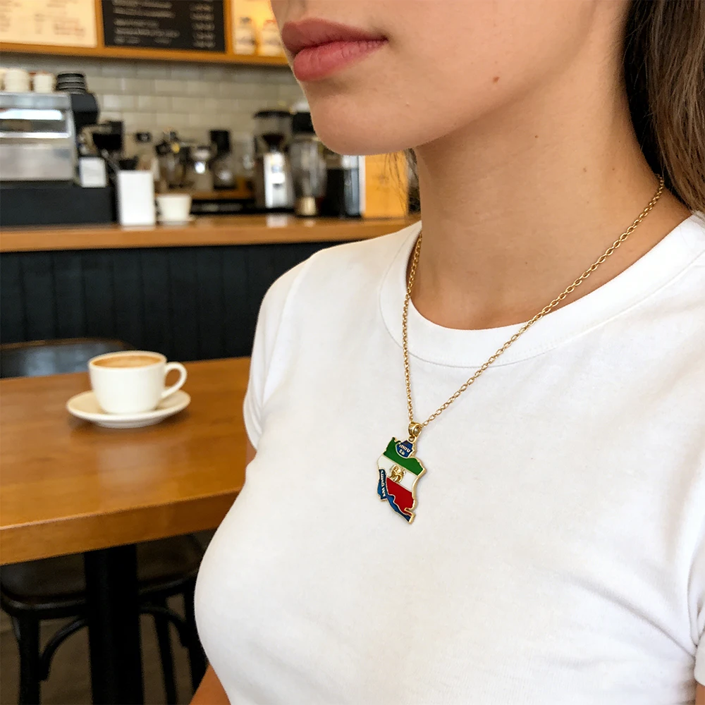 Historical Iran Flag Necklace Persian Empire Lion Sun Flag Necklace Faravahar Necklace With Iran Map Unisex Ethnic Jewelry Gift