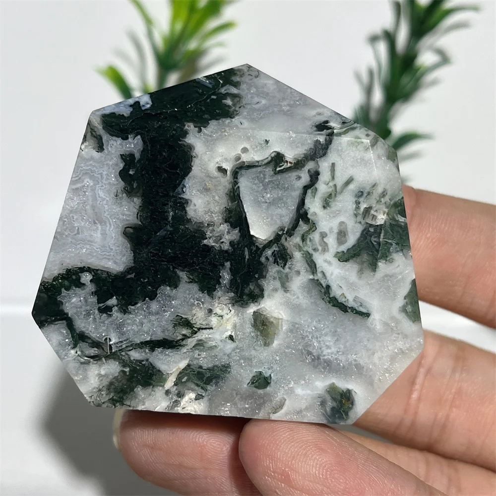 45-47mm Crystal Natural Moos Agate Polygon Point Gemstone Stone Quartz Mineral Healing Carft Energy Healing Home Decoraition