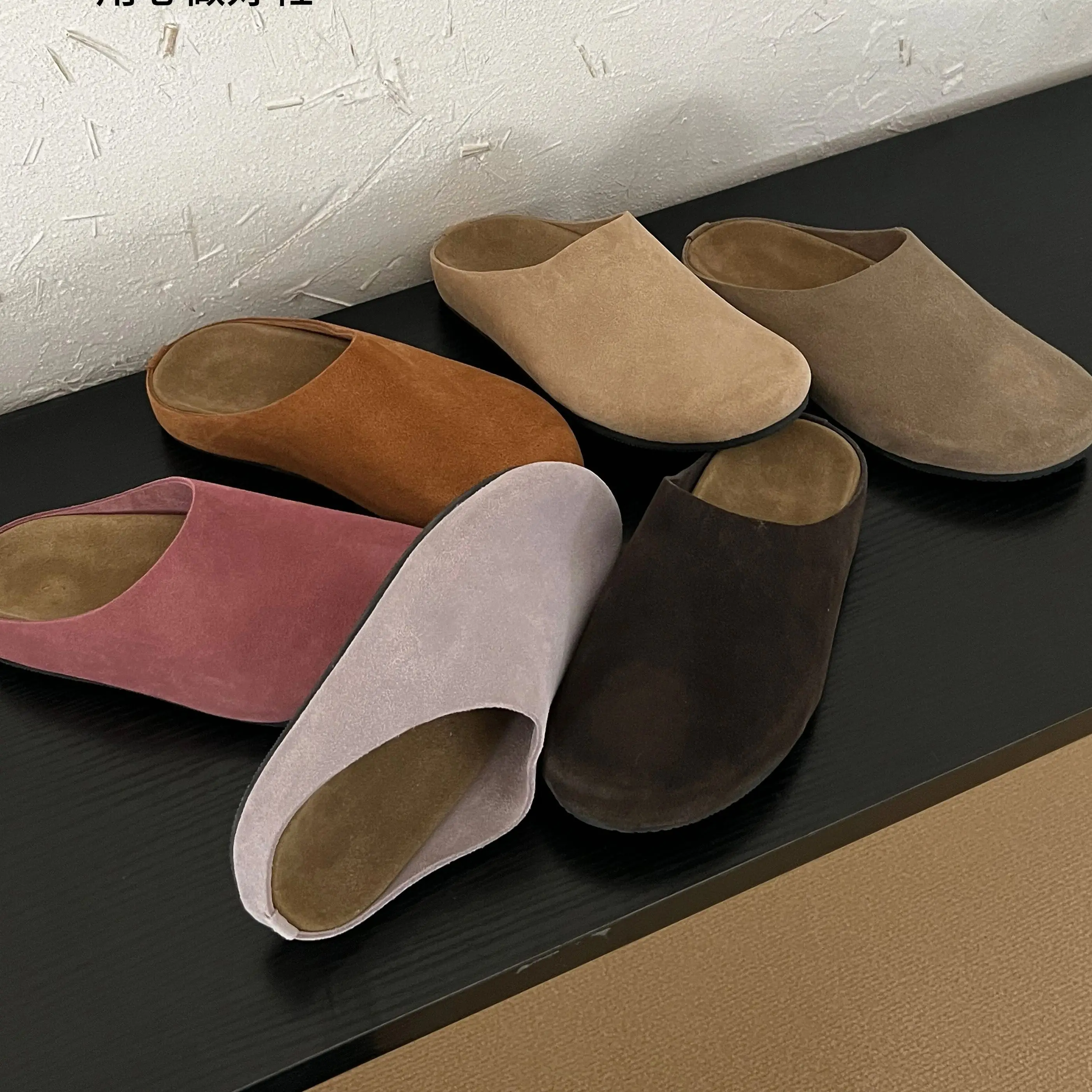 Boken shoes, row style, Mules unisex, retro lazy, genuine leather, cowhide, toe cap slippers, old money 36-44