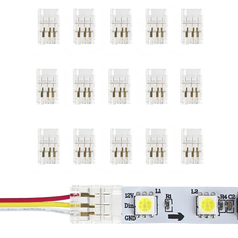 10/15 Stück 10mm 3-Pin Lötfreie Streifen-zu-Kabel Schnellverbinder Schnelle LED-Streifenverbinder Ohne Kabel für Einfarbige LED-Streifen – Detail 1